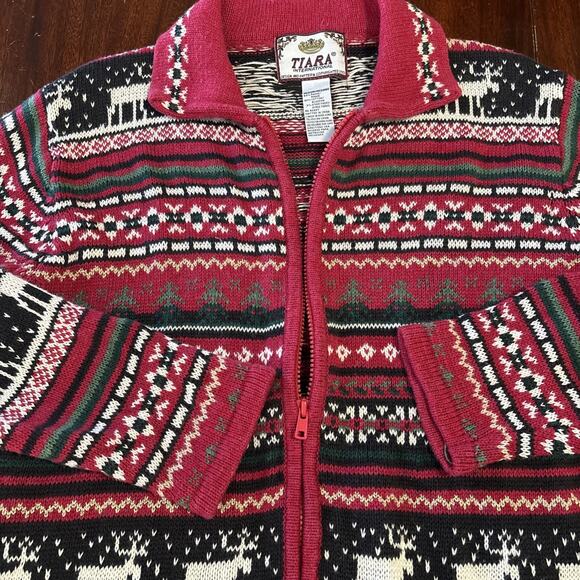 Tiara International VTG Fair Isle Christmas Cardigan Sweater SZ S Zip Up Holiday - Picture 7 of 8